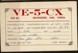 CANADA 1956 QSL Ham Radio Card VE5CX U ZZ2241 - Otros & Sin Clasificación