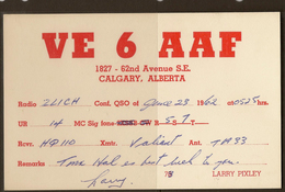 CANADA 1962 QSL Ham Radio Card VE6AAF U ZZ2331 - Calgary