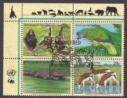 ONU / United Nations 1994 Endangered Species - Animals, Fauna, Chimpanzee, Crocodile, Parrot, Gazelle MNH Cancellation - Oblitérés