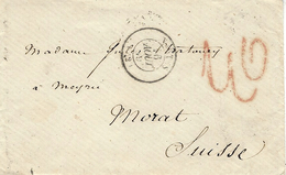 1859-  Lettre De Nantes ( Loire-Atl. ) En Port Du Pour Morat (Suisse) TAXE 40 TAMPON Rouge Durée  1 Mois - Storia Postale