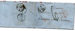 1864  Lettre De Naples (de La Questure) Avec Cachet 'Italie' Rouge, Taxe Tampon 6 Decimes - Marques D'entrées