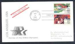 USA 1983 Air Mail Cover: Olympic Games 1984 Los Angeles; Shot Put, Swimming; Olympic Logo - Sommer 1984: Los Angeles