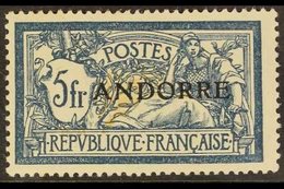 FRENCH POST OFFICES 1931 5F Deep Blue & Buff "ANDORRA" Overprinted, Yv 21, SG F21, Mint With Light Brownish Gum For More - Andere & Zonder Classificatie