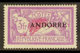 FRENCH POST OFFICES 1931 3F Deep Mauve & Carmine "ANDORRA" Overprinted, Yv 20, SG F20, Fine Mint  For More Images, Pleas - Otros & Sin Clasificación