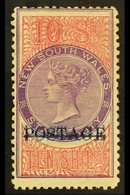NEW SOUTH WALES 1885 10s Mauve And Claret Perf 12 X 11 With Blue "POSTAGE" Opt, SG 241c, Fine Mint. For More Images, Ple - Otros & Sin Clasificación