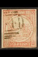 NEW SOUTH WALES 1850 1d Dull Lake On Bluish Paper, Sydney View Plate I, SG 6, Four Margins And Light Part Numeral Cancel - Other & Unclassified