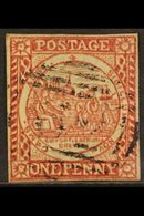 NEW SOUTH WALES 1850 1d Dull Carmine Sydney View Plate II, SG 8, Four Clear Margins And Neat Barred Cancel, Small Corner - Other & Unclassified