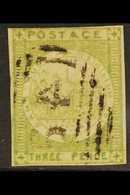 NEW SOUTH WALES 1850 3d Yellow-green Sydney View, SG 39, Four Small Margins And "64" (4 Reversed) Cancel. For More Image - Sonstige & Ohne Zuordnung