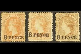 SOUTH AUSTRALIA 1876-00 8d On 9d Three Different Shades, Brown- Orange, Burnt Umber & Brown, SG 118-120, All Unused, 2 M - Other & Unclassified