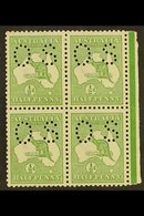 OFFICIALS 1913 ½d Green, Punctured "O S" (smaller Letters, SG Type O2), Right Marginal Block Of 4, SG O16, Fine Mint, Hi - Sonstige & Ohne Zuordnung