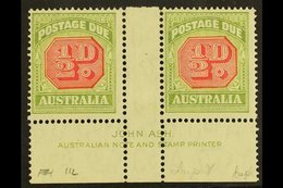 POSTAGE DUE 1938 ½d Carmine And Green, SG D112, JOHN ASH Gutter Imprint Pair, Fine Mint. (2 Stamps) For More Images, Ple - Otros & Sin Clasificación