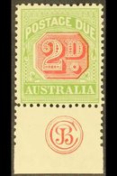 POSTAGE DUES 1909 2d Rosine And Yellow Green, Die I, SG D65, Brusden White D80za, Superb Mint With Marginal "JBC" Monogr - Other & Unclassified