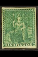 1852 (½d) Deep Green On Blued Paper, Britannia, SG 2, Very Fine Mint Large Part Og With Good To Large Margins And Full B - Barbades (...-1966)