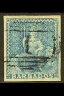 1852 (1d) Blue Britannia, SG 3, Very Fine Used With Large Even Margins All Round And Light "1" Cancel.  For More Images, - Barbades (...-1966)