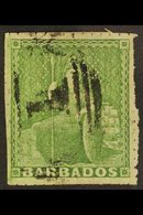 1860 (½d) Yellow Green, Pin Perf 14, Britannia, SG 13, Very Fine Used For These Difficult Issues, With Perfs To 4 Sides. - Barbados (...-1966)