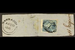 1860 (1d) Deep Blue, Pin Perf 14, Britannia, SG 15, Fine Used On Cds Dated Piece, Perfs To 4 Sides But Roughly Separated - Barbades (...-1966)
