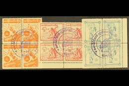 1943 Independence Perf 11 Set (SG J82/J84) BLOCKS OF FOUR WITH MATCHING SPECIAL CANCELS. Lovely, Ex Meech (3x Blocks 4)  - Birma (...-1947)