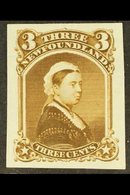 1868-73 3c Queen Victoria (as SG 36) Imperf Plate Proof In Brown On India Paper, Unitrade 33TCvi, Very Fine. For More Im - Otros & Sin Clasificación