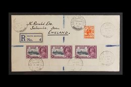 SOUTH GEORGIA 1936 (5 April) Registered Cover To England Bearing Falkland Islands 1935 1s Silver Jubilee Lower Marginal  - Islas Malvinas