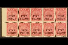 1892 5d On 6d Deep Rose, SG 75a, Mint BLOCK OF TEN From The Left Side Of The Sheet, Seven Stamps Never Hinged, A Diagona - Fiji (...-1970)