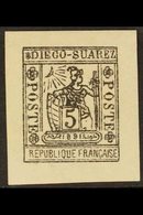 DIEGO - SUAREZ 1891 5c Grey Black "Sun & Warrior" (Litho) Imperf, Yv 10, SG 10, Unused As Issued For More Images, Please - Sonstige & Ohne Zuordnung