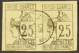 DIEGO-SUAREZ 1890 25c Grey-black, Imperforate PAIR, Yvert 9, SG 9, Very Fine Used, 4 Margins. For More Images, Please Vi - Other & Unclassified