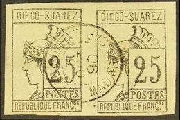 DIEGO-SUAREZ 1890 25c Grey-black, Imperforate PAIR, Yvert 9, SG 9, Very Fine Used, 4 Margins. For More Images, Please Vi - Otros & Sin Clasificación