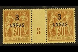 ZANZIBAR 1894-96 3a On 30c Brown (1895) MILLESIME (Number 5) PAIR, Yvert 6, Very Fine Lightly Hinged Mint For More Image - Sonstige & Ohne Zuordnung