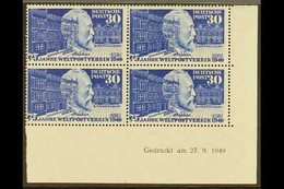 1949 30pf Ultramarine UPU (Michel 116, SG 1038), Superb Mint (lower Pair Never Hinged) Lower Right Corner DATED BLOCK Of - Other & Unclassified