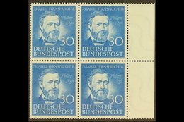 1952 30pf Blue Reis - Telephone (Michel 161, SG 1087), Superb Never Hinged Mint Marginal BLOCK Of 4, Very Fresh. (4 Stam - Andere & Zonder Classificatie