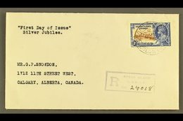 1935 3d Silver Jubilee, SG 38, Fine Used On Reg FDC To Canada, Tied By GILBERT & ELLICE ISLANDS / COLONY Double Ring Cds - Gilbert- En Ellice-eilanden (...-1979)