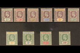 1902 King Edward VII Complete Definitive Set, Watermark Crown CA, SG 57/66, Very Fine Mint With Some Of The Stamps Never - Grenada (...-1974)