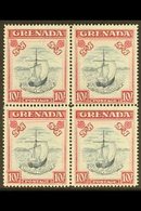 1947 10s Blue Black And Bright Carmine, Wide Frame, SG 163f, Superb Never Hinged Mint Block Of Four. For More Images, Pl - Grenada (...-1974)