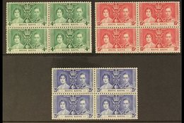 1937 Coronation Complete Set, SG 137/39, Never Hinged Mint BLOCKS Of 4, Very Fresh. (3 Blocks = 12 Stamps) For More Imag - Andere & Zonder Classificatie