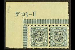 1914-18 20a Blue Kings (SG 115, Michel 82, Facit 97), Never Hinged Mint Top Left Corner Horiz PAIR With PLATE NUMBER 'No - Sonstige & Ohne Zuordnung