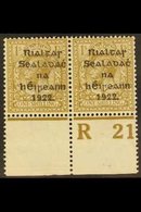 1922 1s Bistre-brown Thom Overprint In Black (SG 15, Hibernian T19), Fine Mint Lower Marginal Perf 'R21' CONTROL PAIR, H - Autres & Non Classés