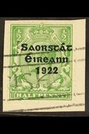 1922-23 ½d Green Overprint With GUIDE BLOCK Variety, Hibernian T47h, Fine Used On Small Piece Tied By Machine Cancel, Ve - Otros & Sin Clasificación