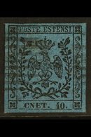 MODENA 1852 40c On Deep Blue, With Stop, Variety "cnet For Cent", Sass 10f, Superb Used With Large Even Margins All Roun - Zonder Classificatie