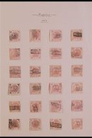NAPLES 1858 2g Lake/rose (SG 3/3A, Sassone 5/7), Old Used Accumulation On Two Pages, Includes Fifty Stamps (one Is Unuse - Unclassified