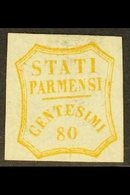 PARMA -  PROVISIONAL GOVERNMENT 1859 80c Olive Bistre, Variety "Wide O In 80", Saass 18e, Fine Mint. Shallow Hinge Thin  - Unclassified