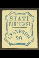 PARMA - PROVISIONAL GOVERNMENT 1859 20c Blue, Sass 15, Very Fine Mint, Large Part Og, With Good Margins All Round. Cat € - Ohne Zuordnung