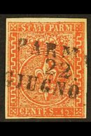 PARMA 1853-55 15c Red (Sassone 7, SG 13), Very Fine Used With "Parma / 22 / Giugno" Three-lines Cancel, Four Margins, Ve - Non Classés