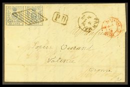 PARMA 1857-59 40c Blue LARGE "0" + SMALL "0" PAIR (Sassone 11d) Tied To 1859 (4 Mar) EL To France, The Pair Cut Into Alo - Unclassified