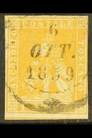 TUSCANY 1857 1s Bright Ochre, Wmk Vertical Lines, Sass 11a, Very Fine Used With Three Clear Margins, Just Touches Outer  - Zonder Classificatie