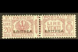 ERITREA PARCEL POST 1927-37 20L Dull Purple Overprint (SG P133, Sassone 32), Never Hinged Mint Horizontal Pair, Very Fre - Otros & Sin Clasificación