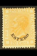 ITALIAN OFFICES IN LEVANT 1878 20c Orange Overprinted "Estero", Sass 11, Fine Mint, Large Part Og. Signed Fulpius. Rare  - Andere & Zonder Classificatie