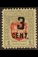 1922 (OCT) 3c On 1a Carmine And Grey, New Currency Surcharge, SG 157 Or Michel 151, Very Fine Mint. For More Images, Ple - Lithuania