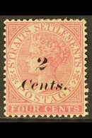 1883 2c On 4c Rose, SG 61, Fine Mint. For More Images, Please Visit Http://www.sandafayre.com/itemdetails.aspx?s=630469 - Straits Settlements