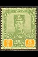 JOHORE 1922 $5 Green And Orange, SG 124, Fine Mint. For More Images, Please Visit Http://www.sandafayre.com/itemdetails. - Autres & Non Classés