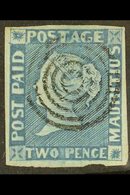 1848-59 2d Blue Early Impression (position 8), SG 8, Used With 4 Margins & Light Concentric- Ring Cancellation, Rich Col - Mauricio (...-1967)